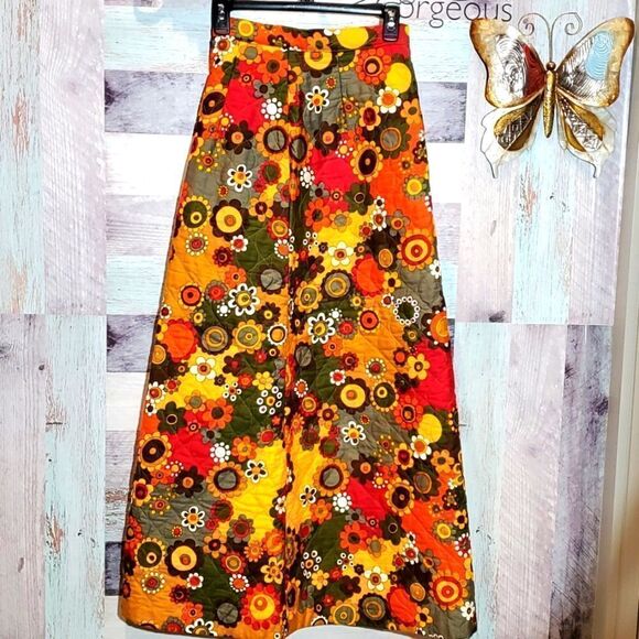 Handmade Dresses & Skirts - Vintage Handmade Dark Floral Print Quilted Maxi Skirt Small BoHo Cottagecore
